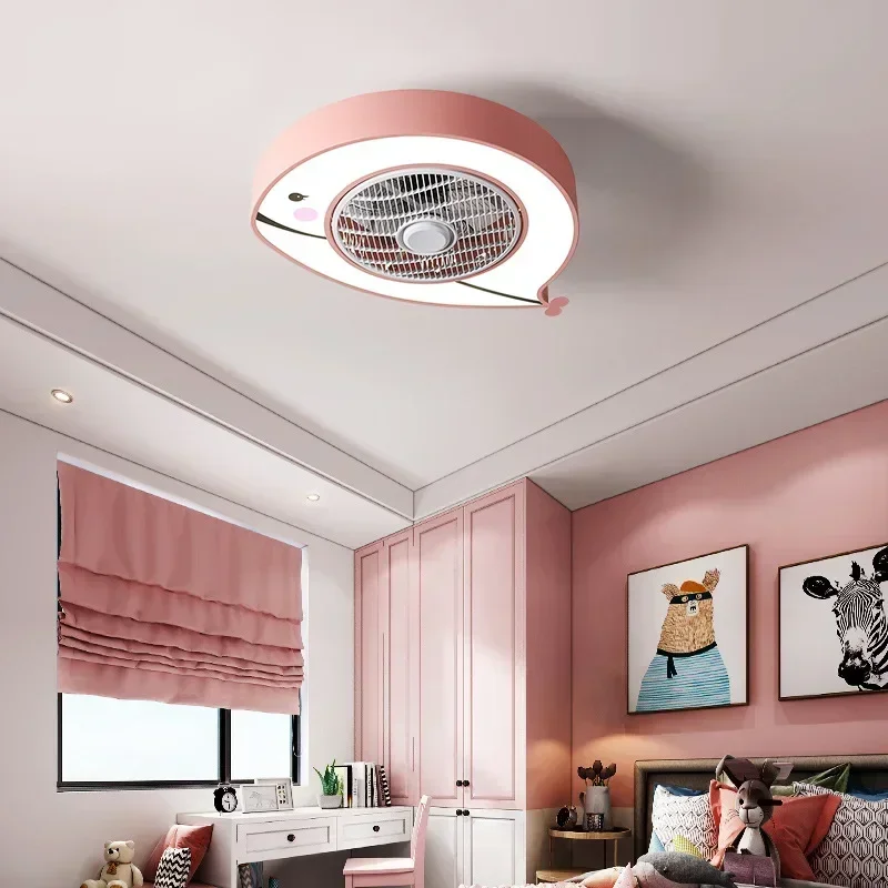 

Iron modern minimalist bedroom led Children cute ceiling lamp fan integrated three-color dimming stepless dimming household