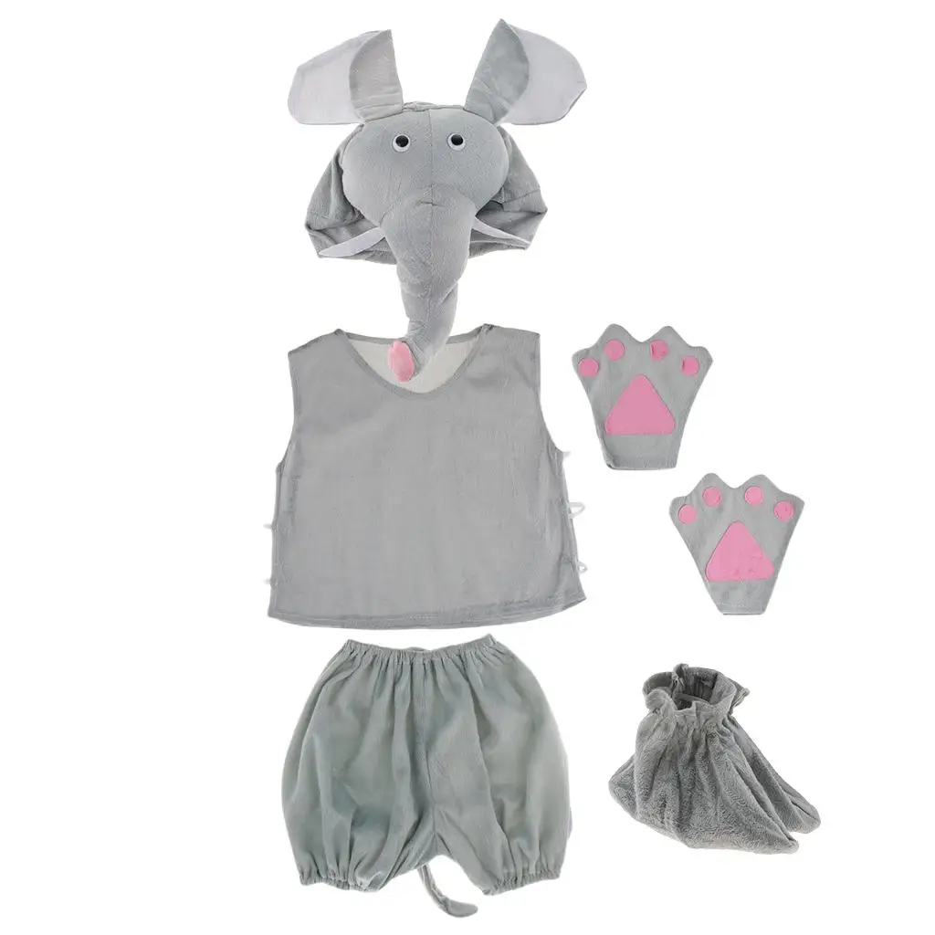 Animal Hat Top Shorts Complete Elephant Costume Set for Boys Girls Cosplay Halloween Stage Accessories