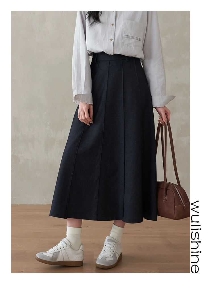 

Юбка-миди А-силуэта с высокой талией, плиссировкой и разрезом, длиной до середины икры, для женщин, струящаяся, элегантная