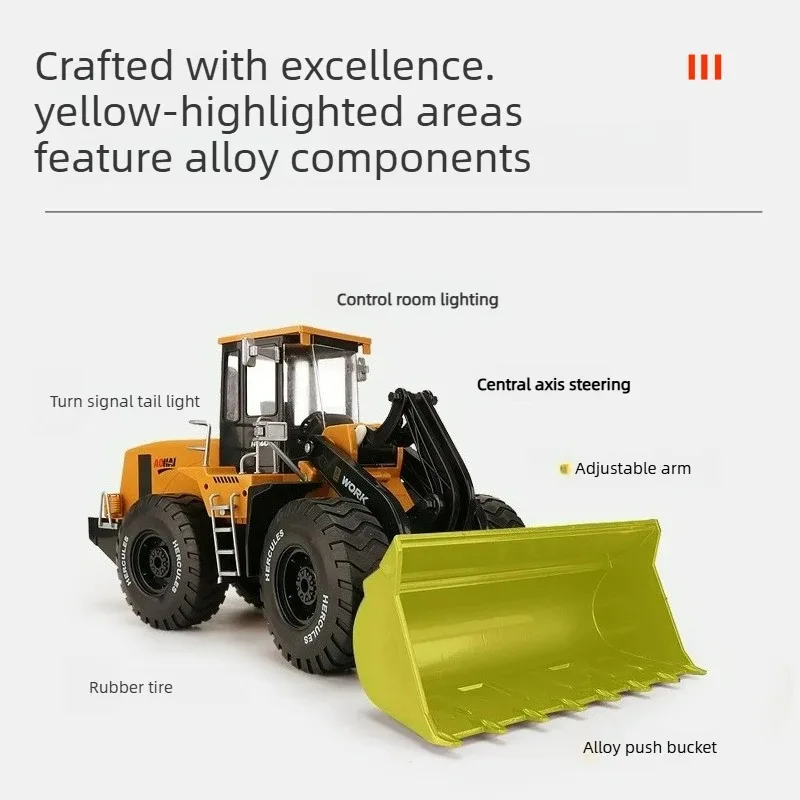 49CM Alloy RC bulldozer 10CH Remote Control Engineering Car With LED light music RC Loader electric Toys USB Charge Boys Gift