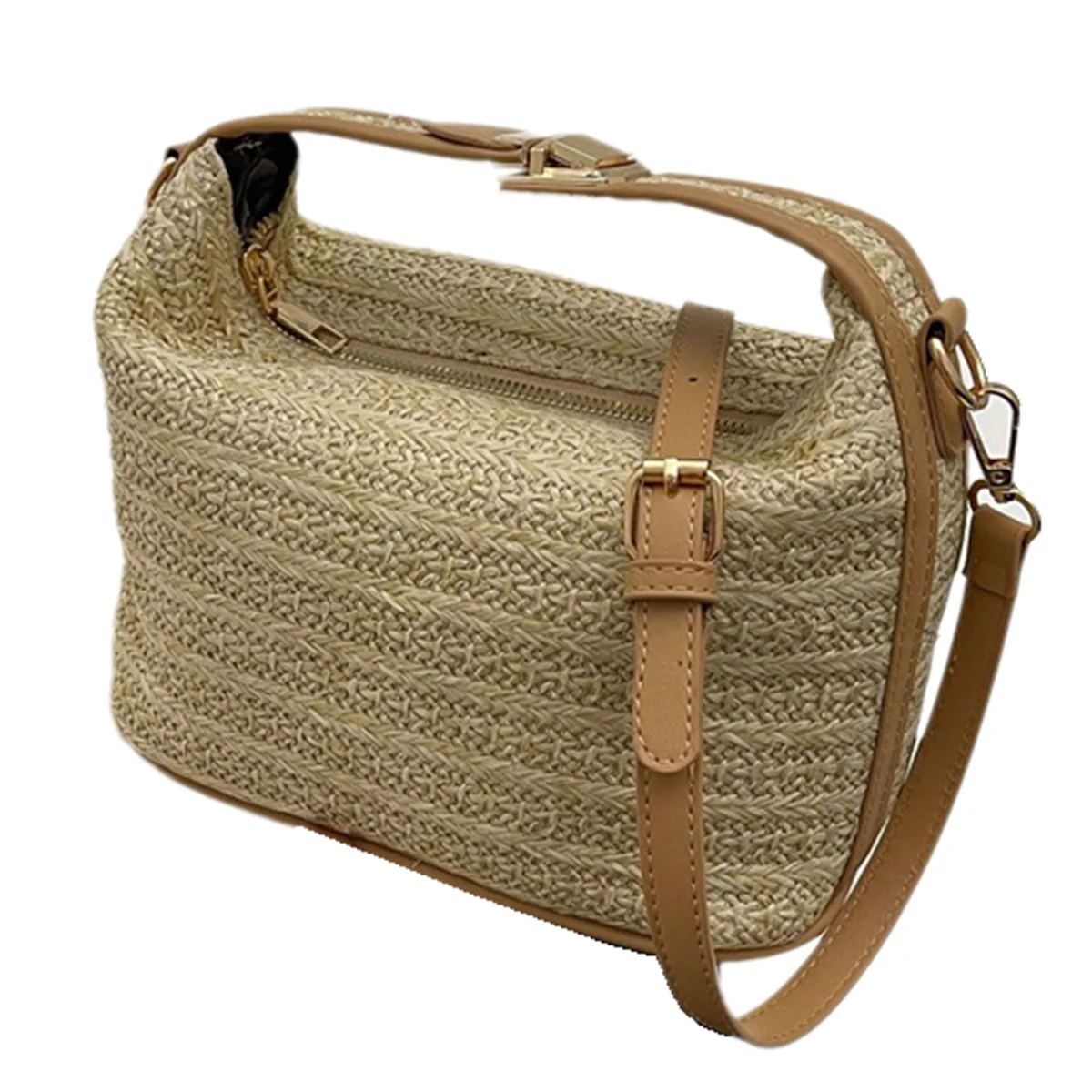

A50P-Fashionable Straw -Body Bag and Versatile Shoulder Handbag Khaki Patchwork