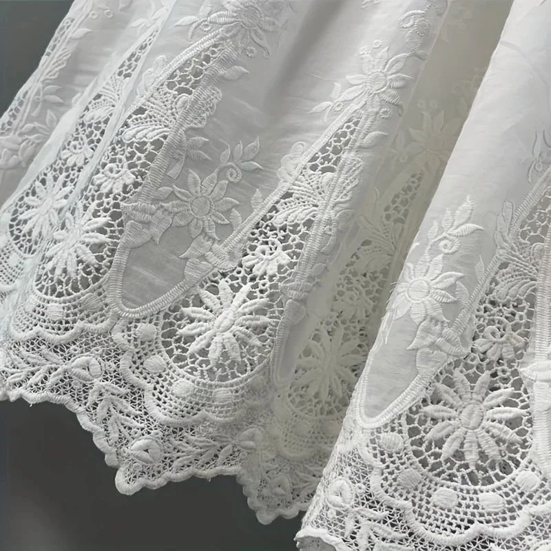 1 yarda de tela bordada blanca para ropa, encaje de 48cm, tela bordada hueca, falda para ropa, accesorios de costura DIY