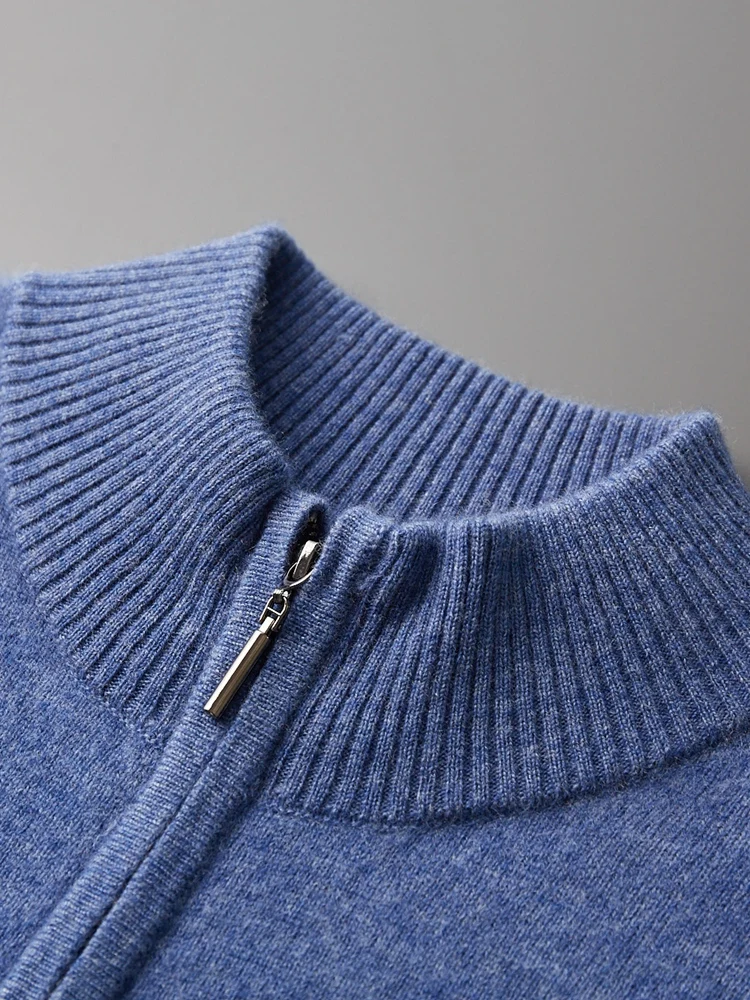 Men's Mock Neck Half Zippers Sweater Pullovers Autumn Winter 100% Merino Wool Knitwear Casual Long Sleeve Cashmere Clothing Tops