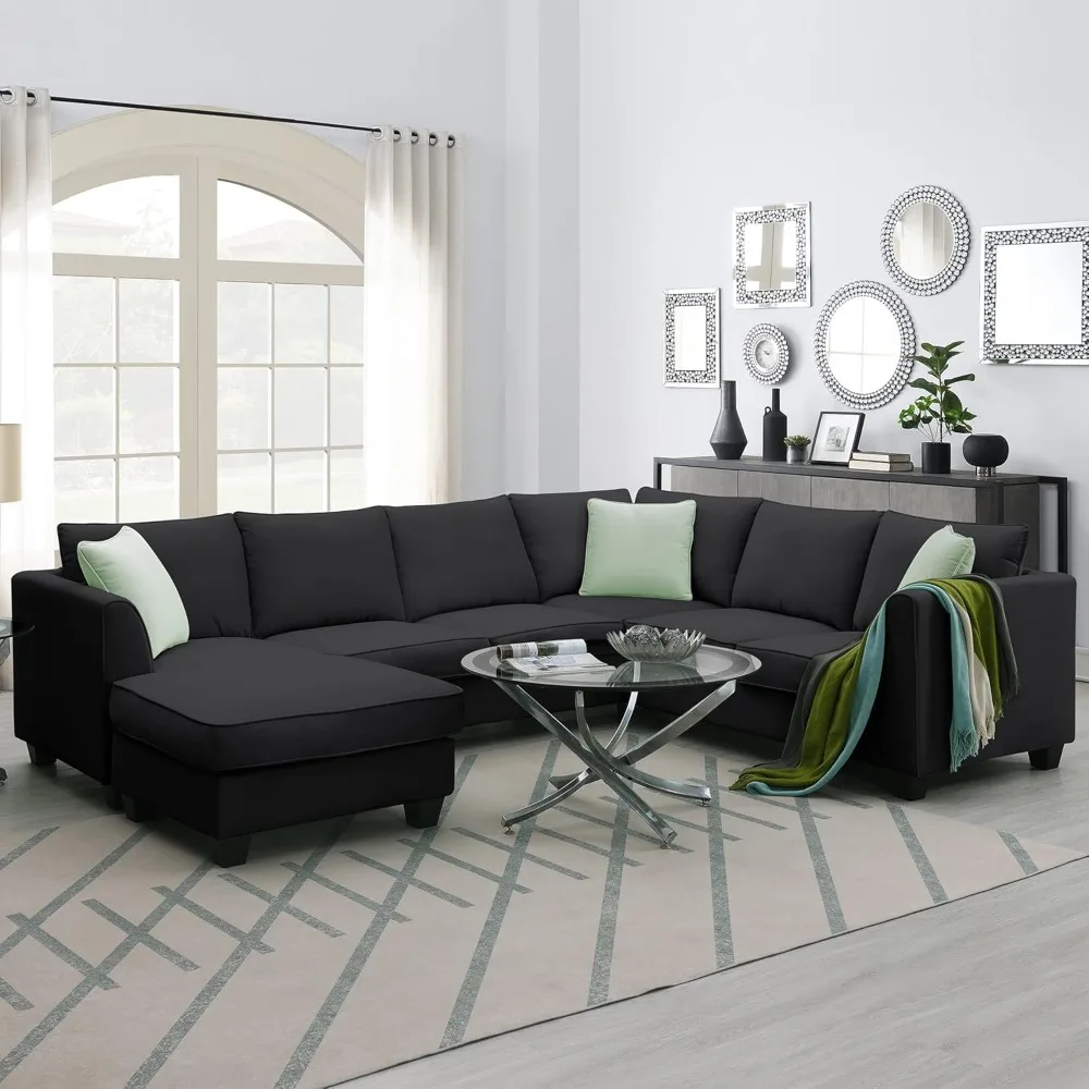 Modern Convertible Sectional Sofa,U Shape Sectional Sofa for Living Room, 7 Seat L Shaped Living Room Sofa Set with