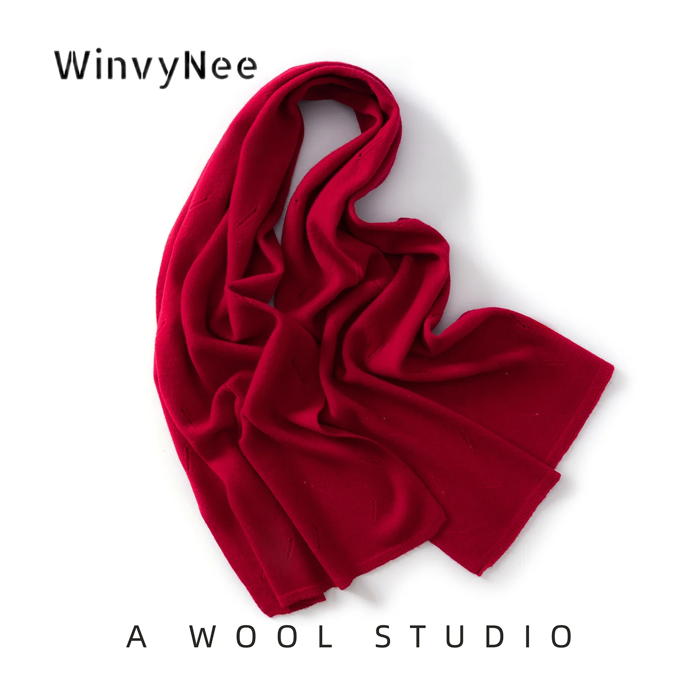 WinvyNee Women Solid Maple Leaf Openwork Pure Wool Knitted Scarf Gentle Warmth Elastic Soft Trendy For Spring Autumn ZG1883011