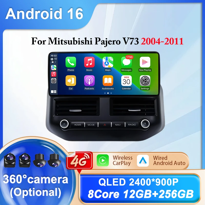 12,3-Zoll Android Auto für Mitsubishi Pajero V73 2004 - 2011 Kabelloses CarPlay Autoradio Multimedia-Navigation GPS Geteilter Bildschirm BT