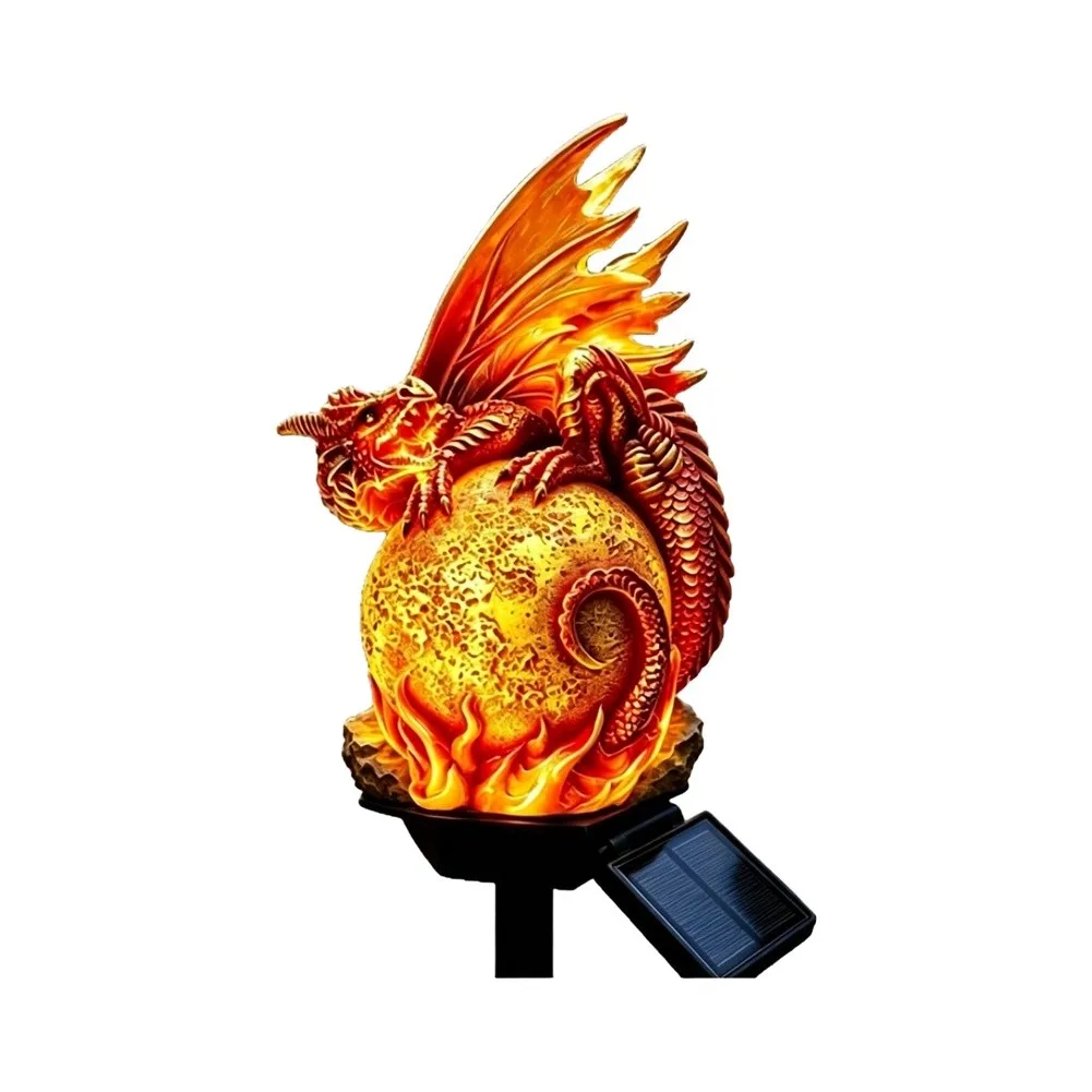 Hand Painted Dragon Solar Lamp for Exterior Decor Providing Ambient Glow in Garden Patio and Medieval Landscapes