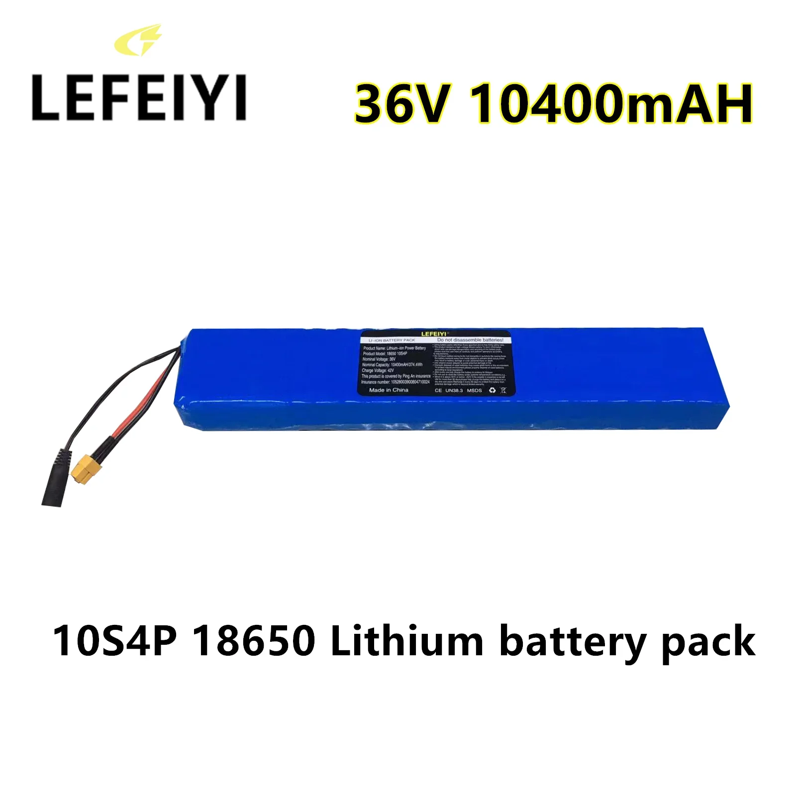 New 36V 10S4P 10.4Ah 1000W Large Capacity 18650 Lithium Battery Pack with BMS  For Electric Bicycle Scooter