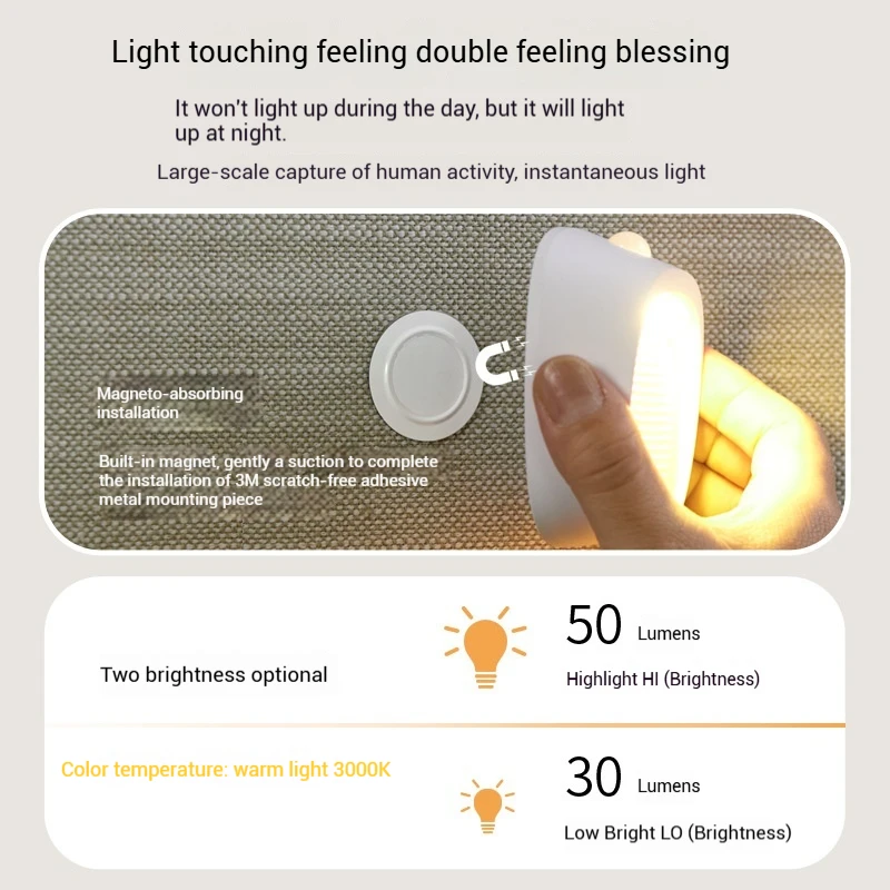 Lâmpada de parede branca do sensor do corpo humano conciso, LED Sconce Wall Light, canto das luzes do corredor doméstico, pequena, bateria 2200mAh