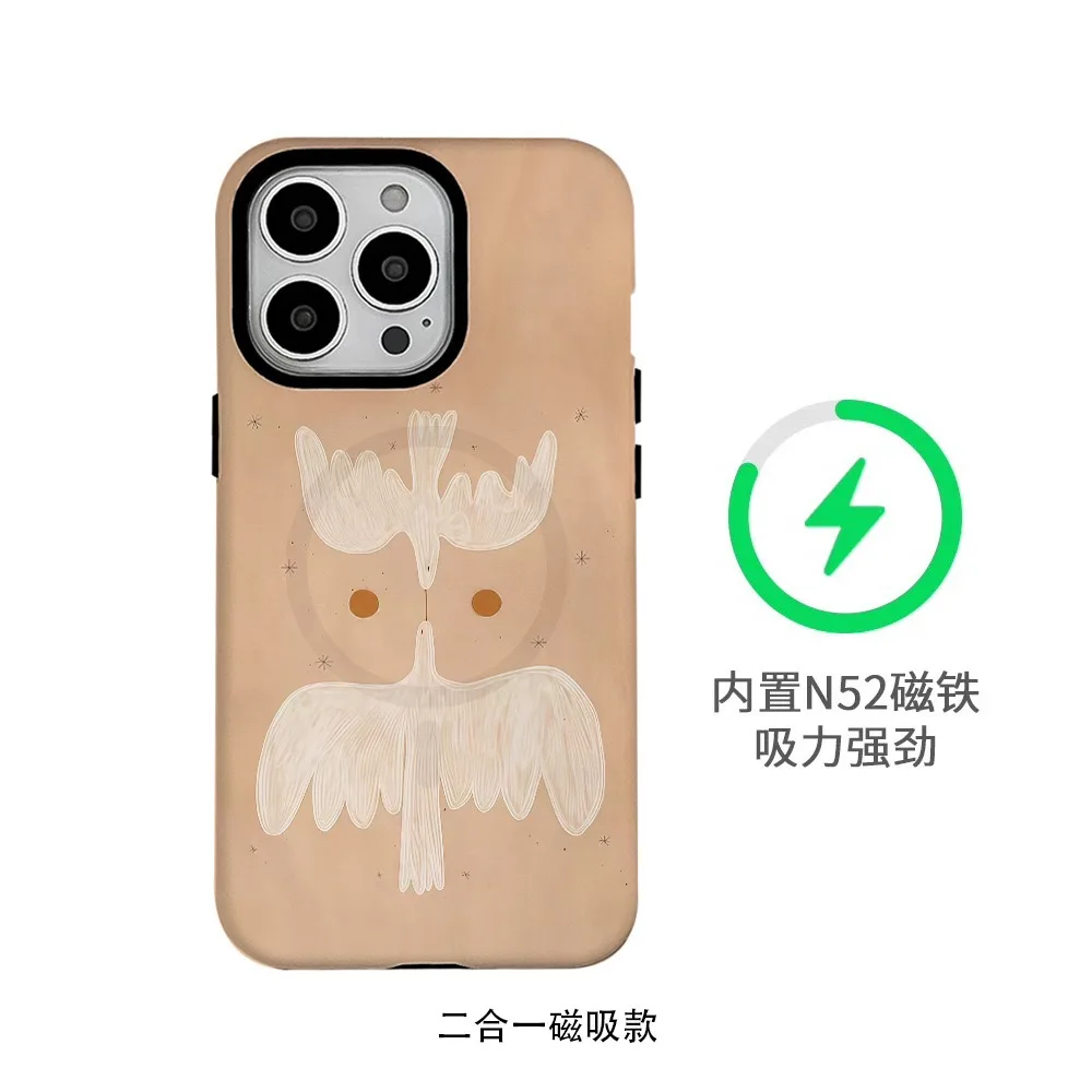 

Korean Twin Flying Birds Case for IPHONE 17Air 16E 16ProMax 15 Plus 14 13 12 11PRO Acrylic TPU Two in One Magnetic Phone Cases