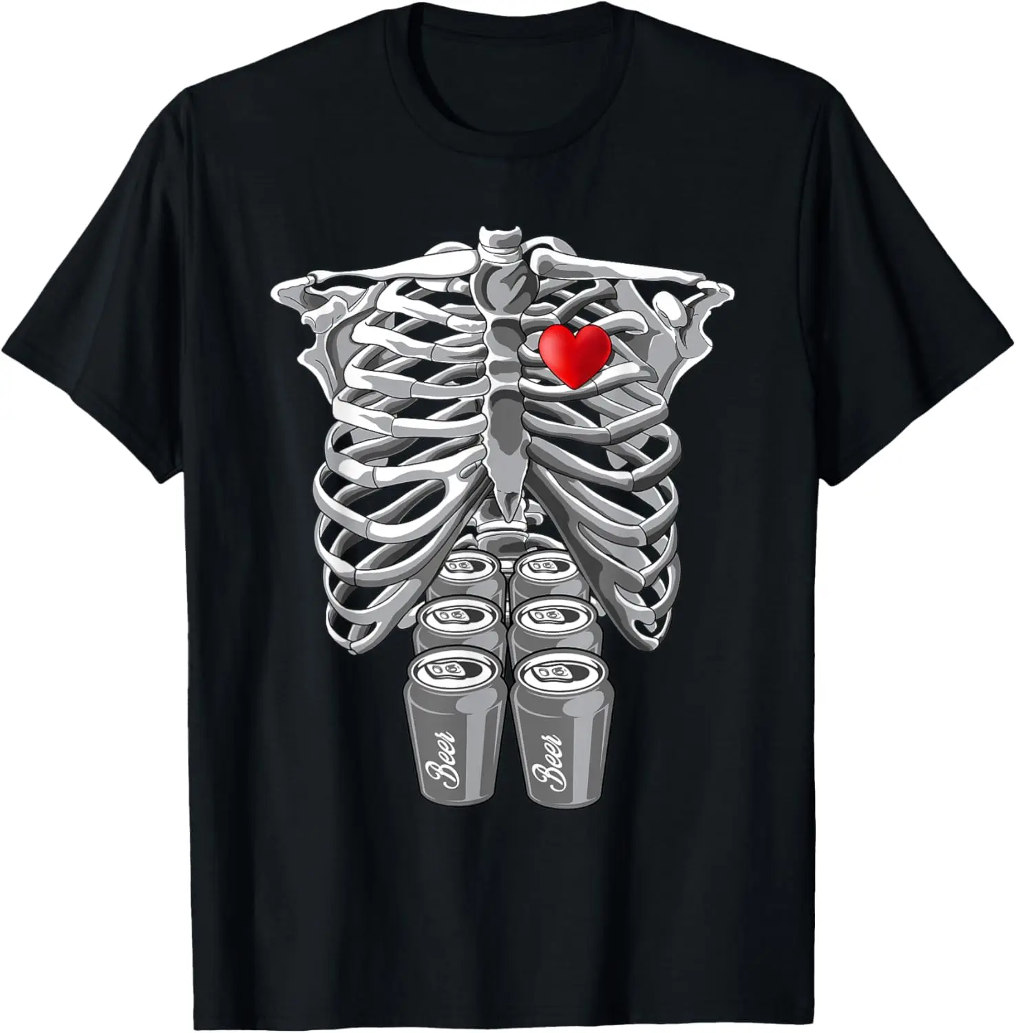 Skeleton Pregnancy Beers Rib Cage X-ray Halloween Costume T-Shirt