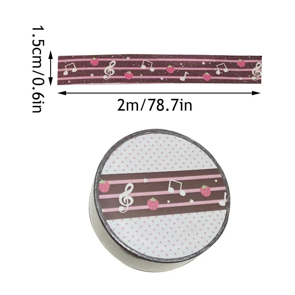 Strawberry Music Note Tape Flash Sand Paper Tape Adhesive Tape Korean Hand Account Plan Handbook Diary Sticker Glitter Deco Tape