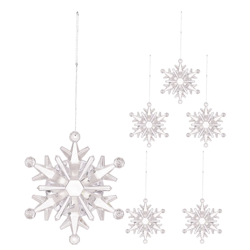 

6 PCS Transparent Snowflake Pendant Snowman Ornaments Decorations Christmas Wreath Snowflakes Party Hanging Large Crystal