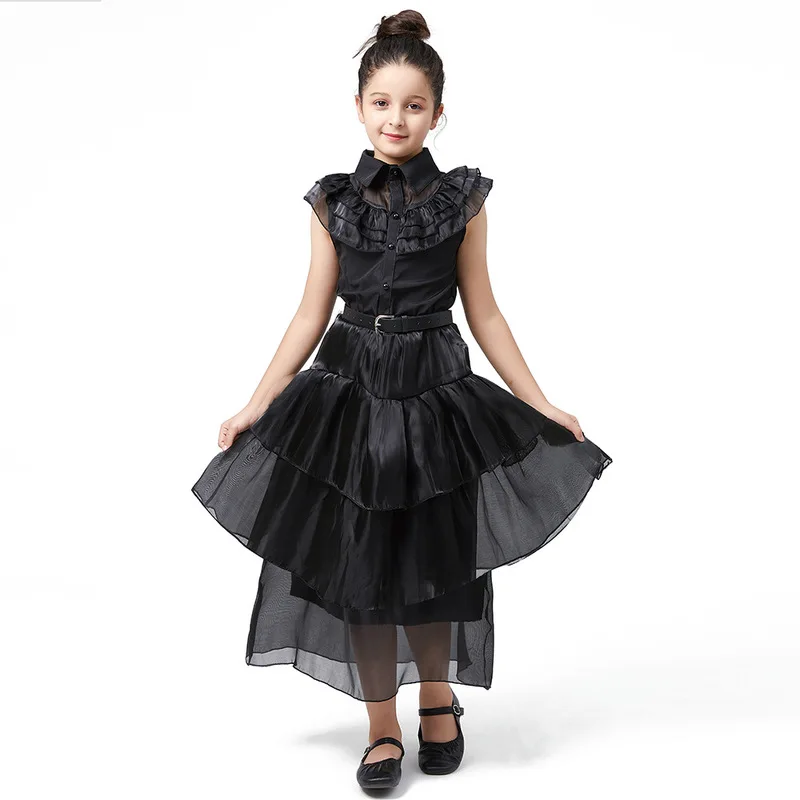 Halloween Easter Dress Up Witch Costume For Kids Girls Wednesday Disguise Mesh Dress Vampirer Cosplay Clothes Fancy Carnival