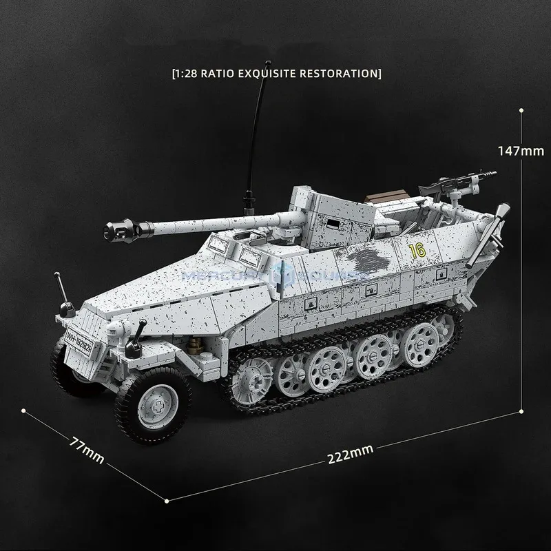 군용 장갑차 블록 MOC 100320 Sd.Kfz.251/22 Ausf.D 스타일 모델 브릭 키트 트랙 차량 장난감 선물 어린이용