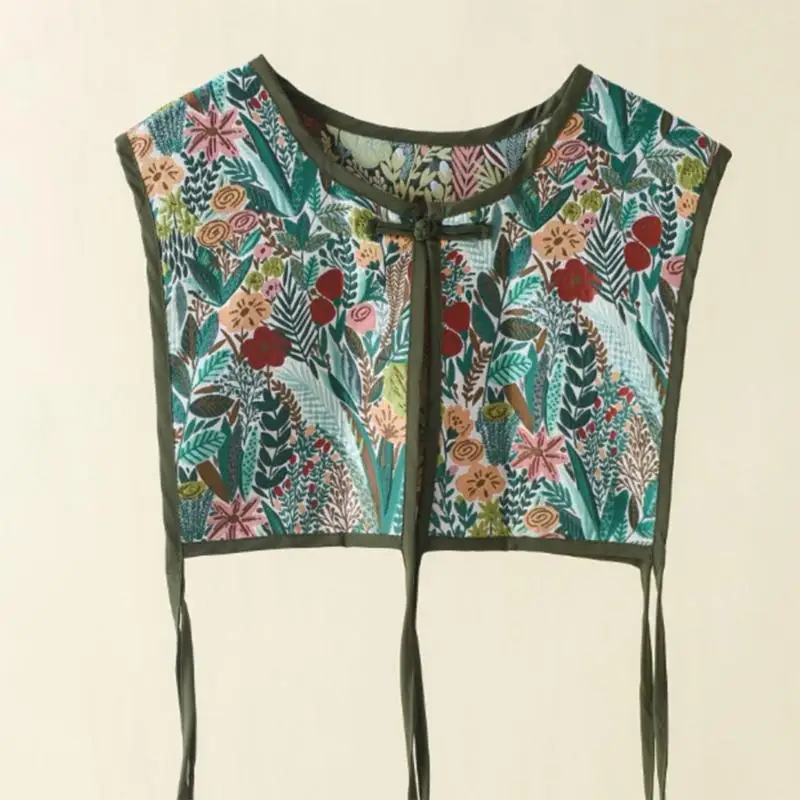 39BD Frauen Chinesischen Stil Stickerei Halb Top Schal Vintage Flroal Cheongsam Gefälschte Kragen Spitze-Up Dekorative Hals – Detail 4