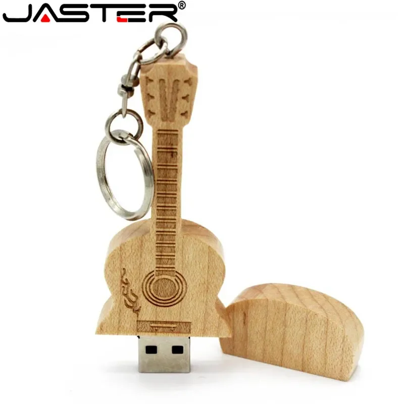 JASTER Metal keychain Natural wooden bamboo Guitar model usb flash drive pendrive 4GB 16GB 32GB 64GB memory stick LOGO customize