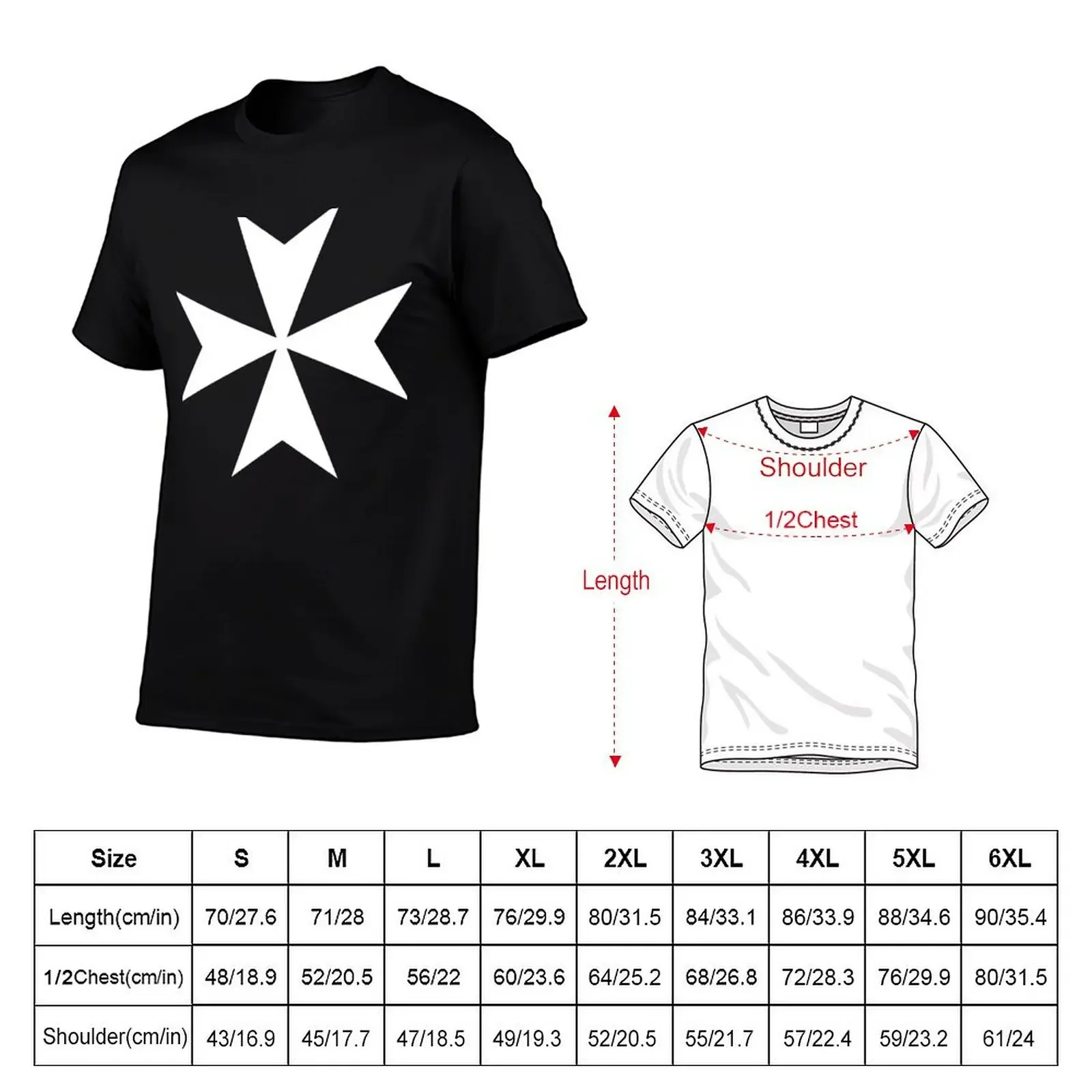 Knights Hospitaller Cross T-Shirt korean fashion summer tops customs men t shirt