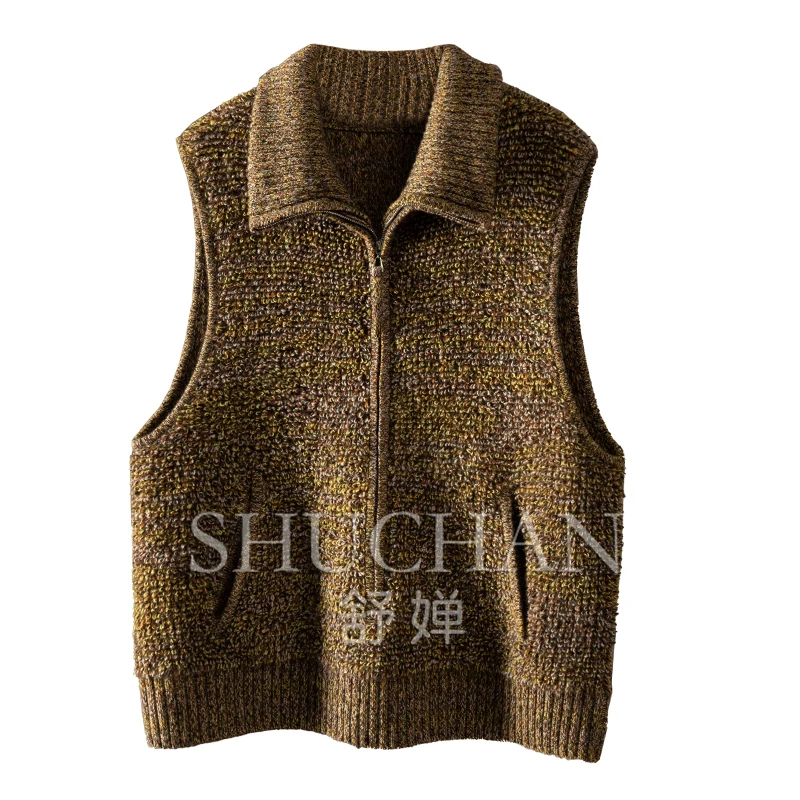 Fancy Yarn Sleeveless 100% Cashmere Sweater Vest Women Sueter Mujer Invierno 2024 Vest Sweater  Sueter Verde