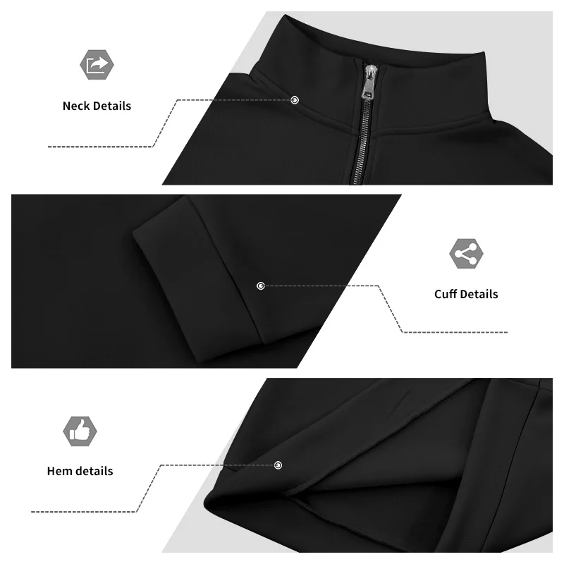 Herren-Sweatshirt mit Fleecefutter für Herbst und Winter, Stehkragen, halber Reißverschluss, langärmelig, einfarbig, warme Freizeitjacke – Detail 40