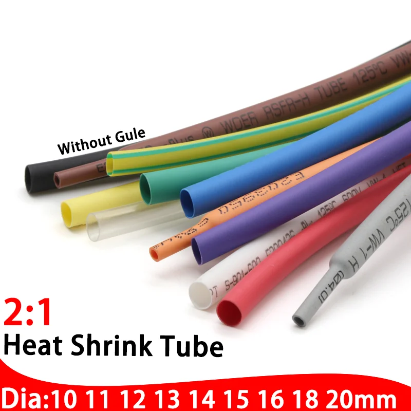 1M/5M Diameter 10mm 11mm 12mm 13mm 14mm 15mm 16mm 18mm 20mm Heat Shrink Tube 2:1 Shrink Ratio Polyolefin Insulated Cable Sleeve