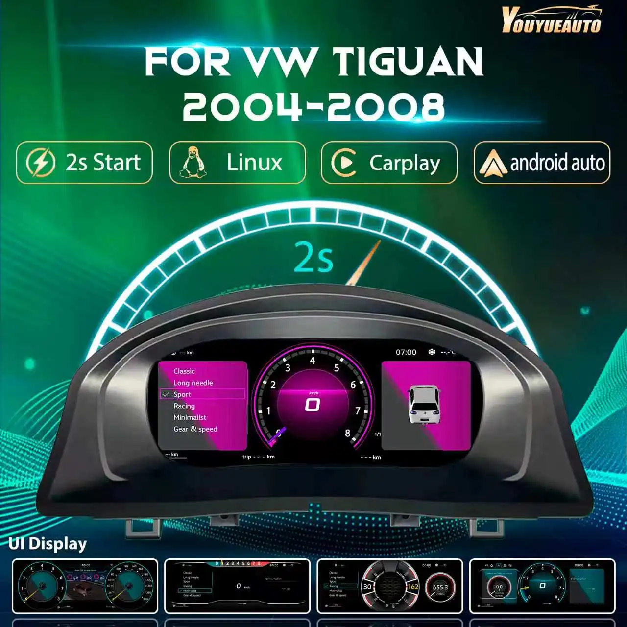 12,3'' LCD-Digital-Armaturenbrett für VW Tiguan Baujahr 2004-2008 Instrumententafel Cockpit Tachometer