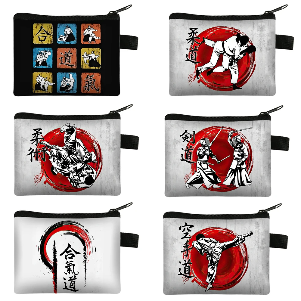 

Martial Arts Judo Jujitsu Karate Do Kendo Taekwondo Kanji Bushido Coin Purses Cute Wallet Earphones Key Holder Money Coin Bag