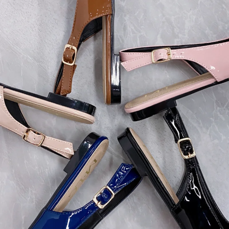 Women Flat Fashion Show Sandals Back Strap Low Cutter Shoes Front Closed Toe Shiny Mirror Patent Leather Plus Sizes 33-48 29cm view 5