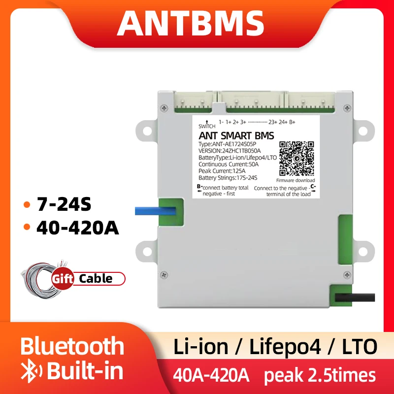 ANT Smart BMS 7S to 16S 13S to 24S Li-Ion LiFePo4 LTO 80A 130A 220A 850A 1050A Bluetooth Built-in 24V 36V 48V 60V Balance Board