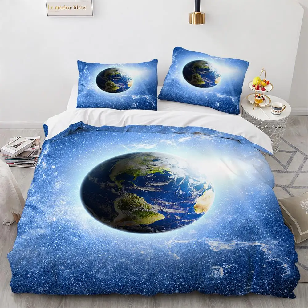 

Galaxy Planet King Queen Duvet Cover Universe Sky Bedding Set 3D Blue Earth Outer Space Astronomy 2/3pcs Quilt Cover