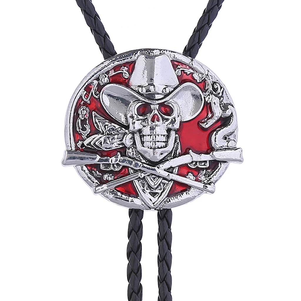 Western Cowboy double gun hat Skull Bolo tie