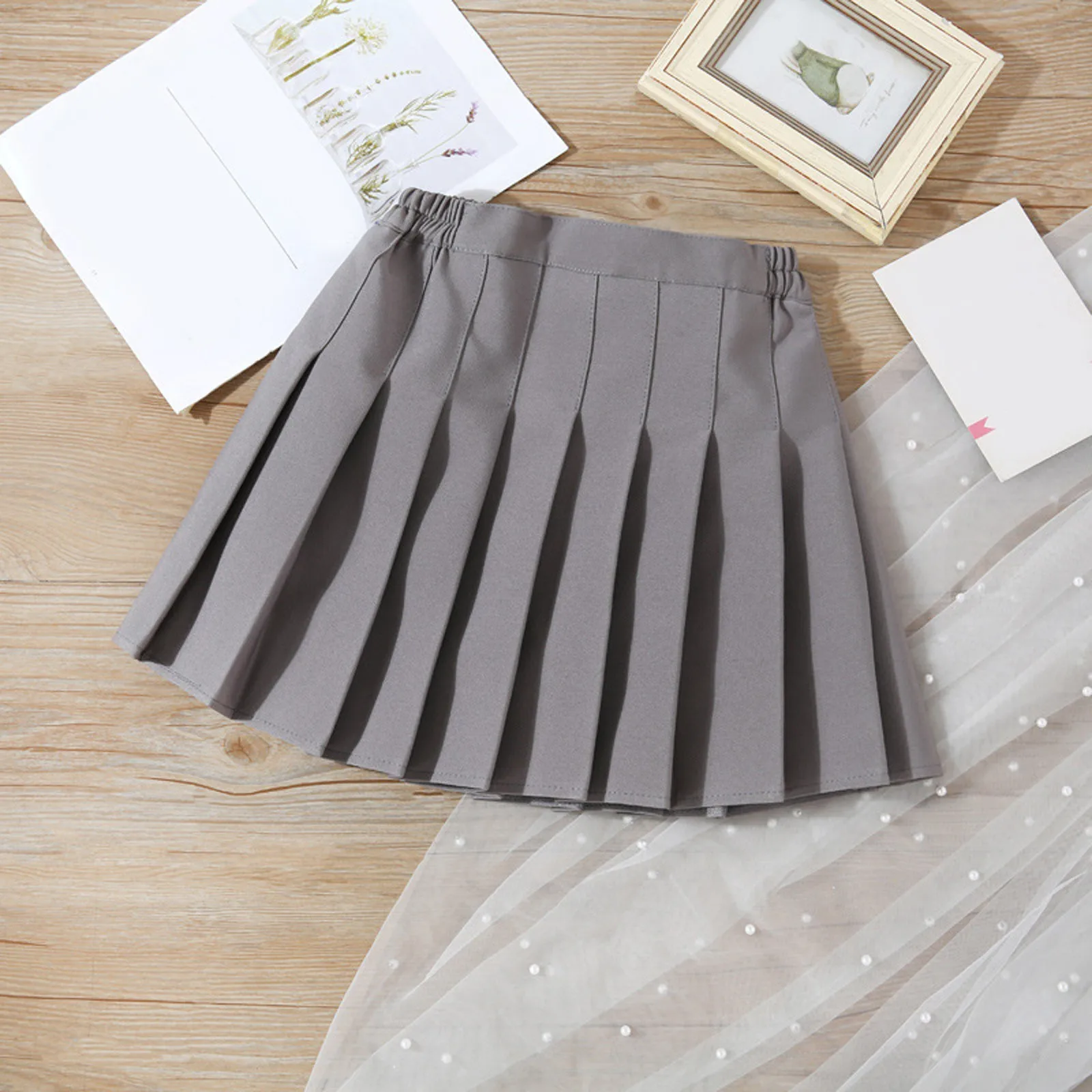 Girls Pleated Skirt with Shorts High Waist Tennis Pleated Slim Skirt Children Solid Wrinkled School Skirt Teens Uniform Clothes