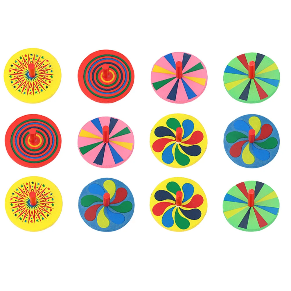 12 PCS Small Spinning Top Colorful Tops Kids Wooden Gyro Baby for Children Funny Playthings Puzzle