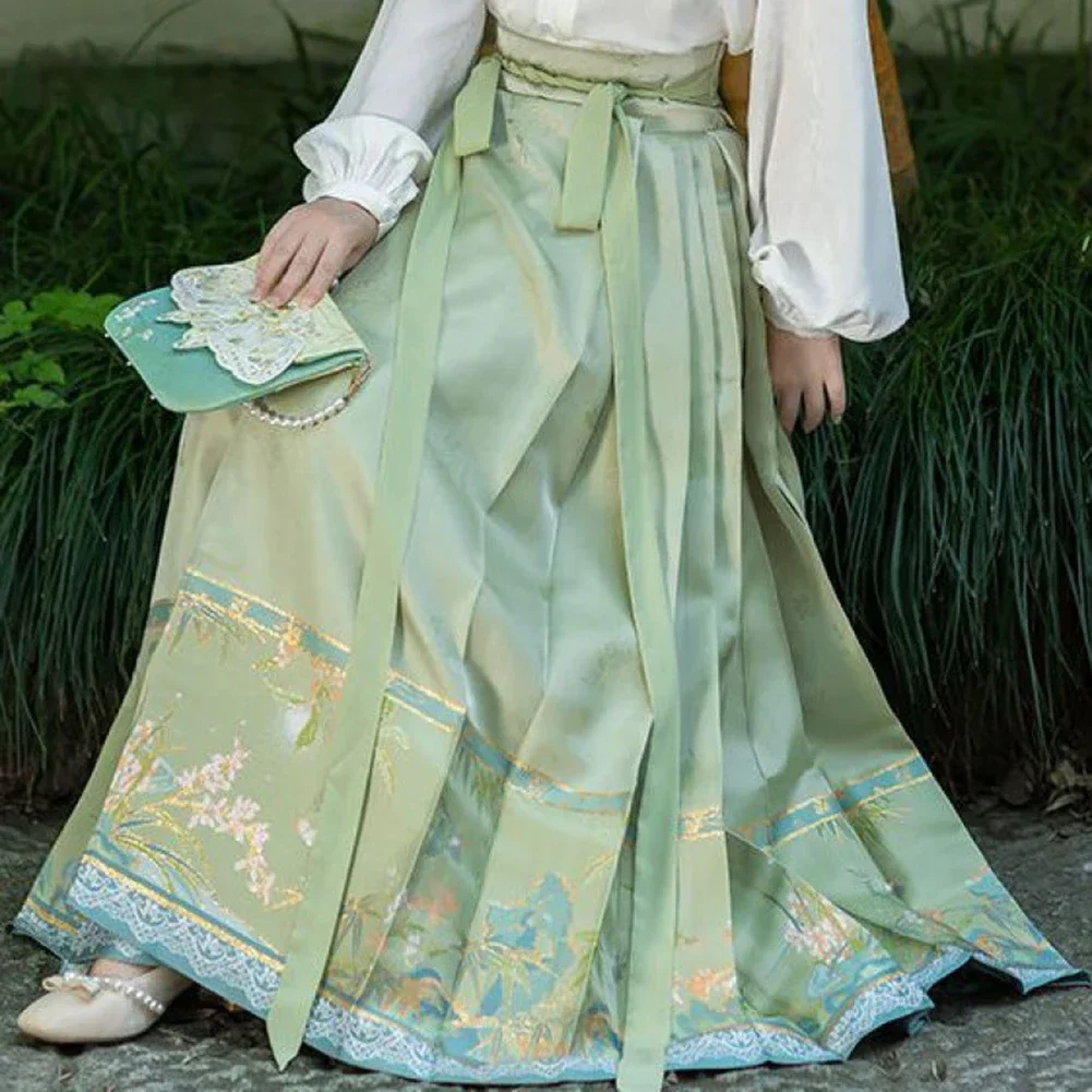 Falda de cara de caballo para mujer, elegante, de ocio diario, cintura ajustable Hanfu mejorada, estilo chino, con cordones, hecha a mano