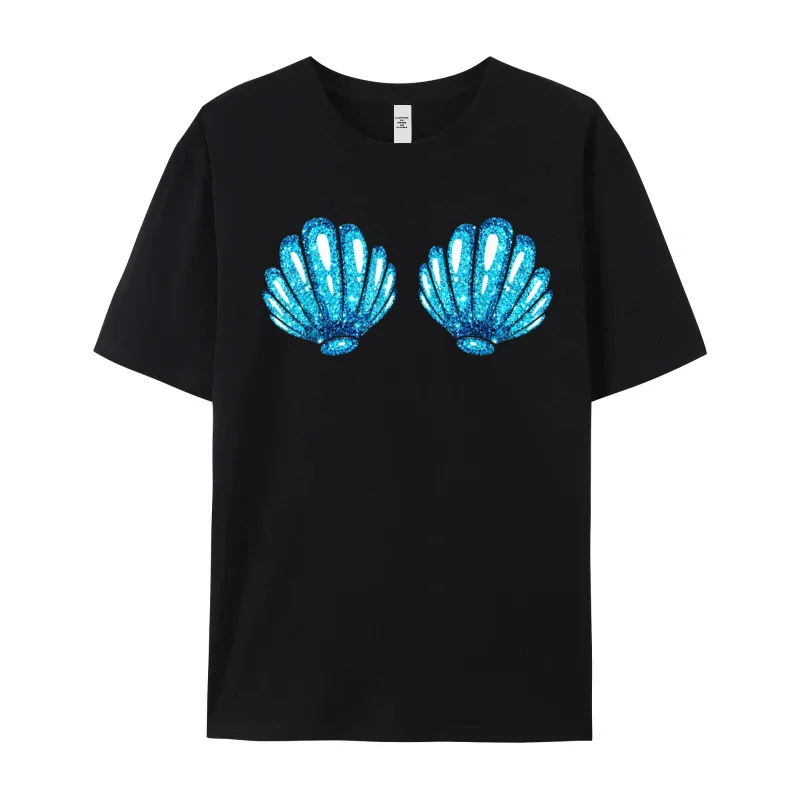 Latest Male Tees Blue Seashell Mermaid Bra Bikiny Gift T Shirts Pure Cotton Short Sleeve Hip hop T Shirts Round Collar