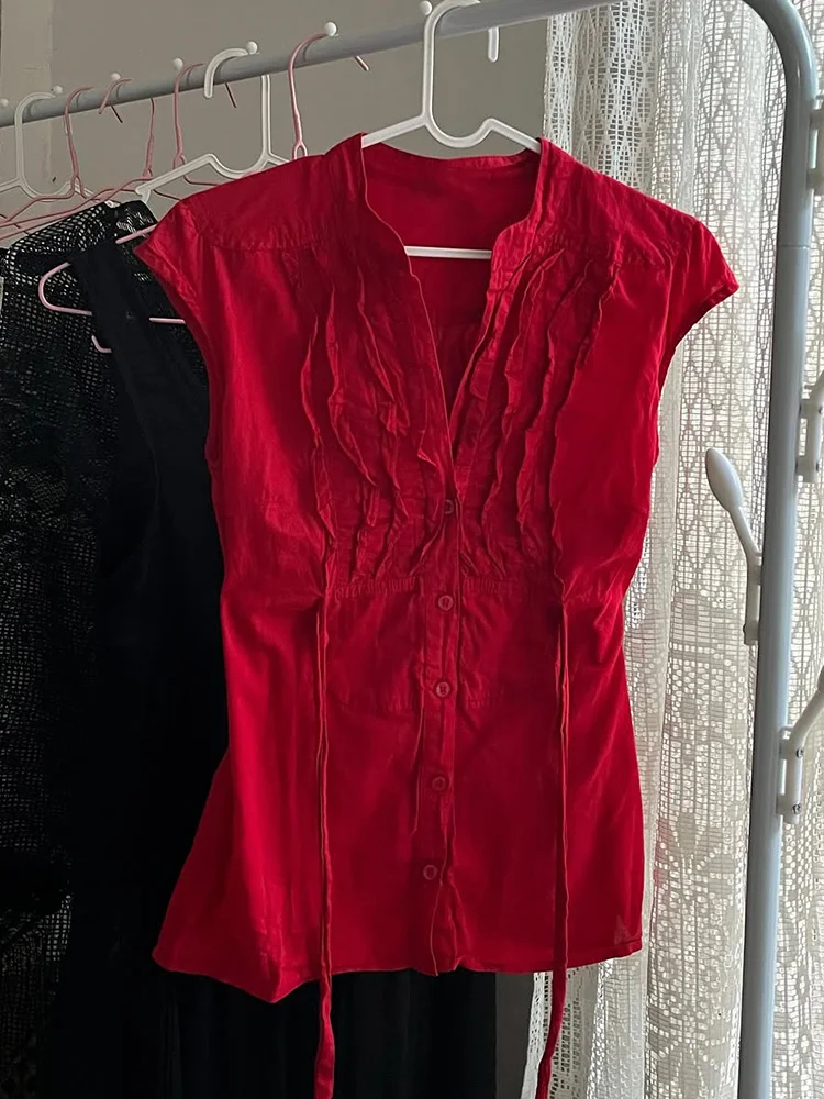 Chanyue weiyun original high-end emagrecimento vermelho irt vintage ort sve topo novo verão casual sle mistura de algodão feminino irt