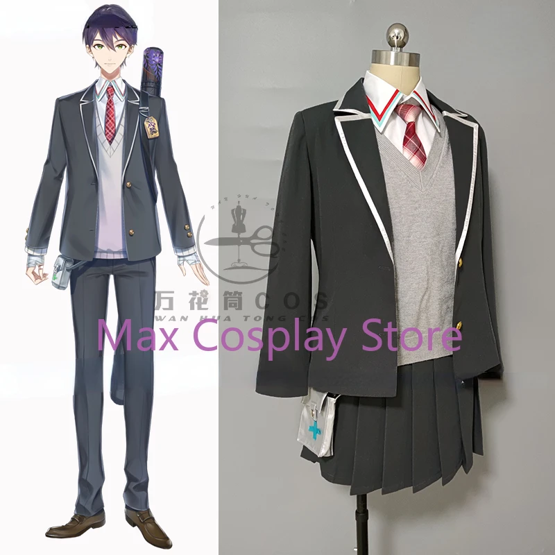 Max Cos Anime VTuber Kenmochi Toya qualsiasi dimensione Costume Cosplay cappotto + camicia + gilet + gonna + cravatta donna uomo Halloween