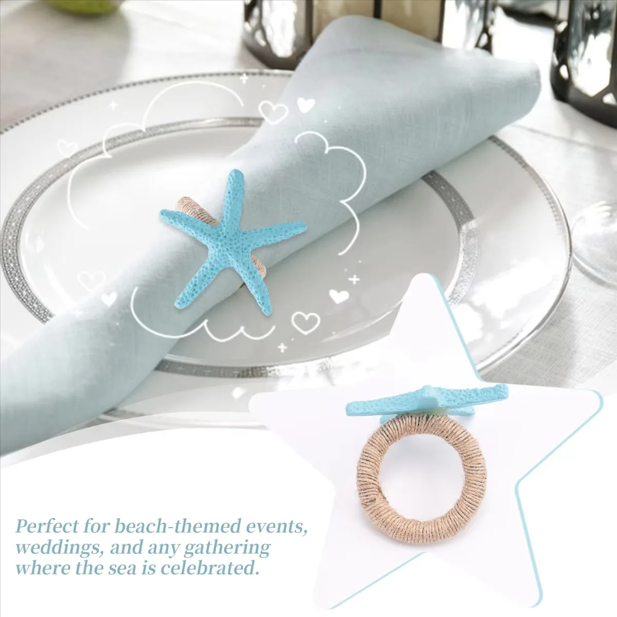 12Pcs Starfish Napkin Rings Ocean Coastals Nautical Holiday Wedding Party Beach Table Decor
