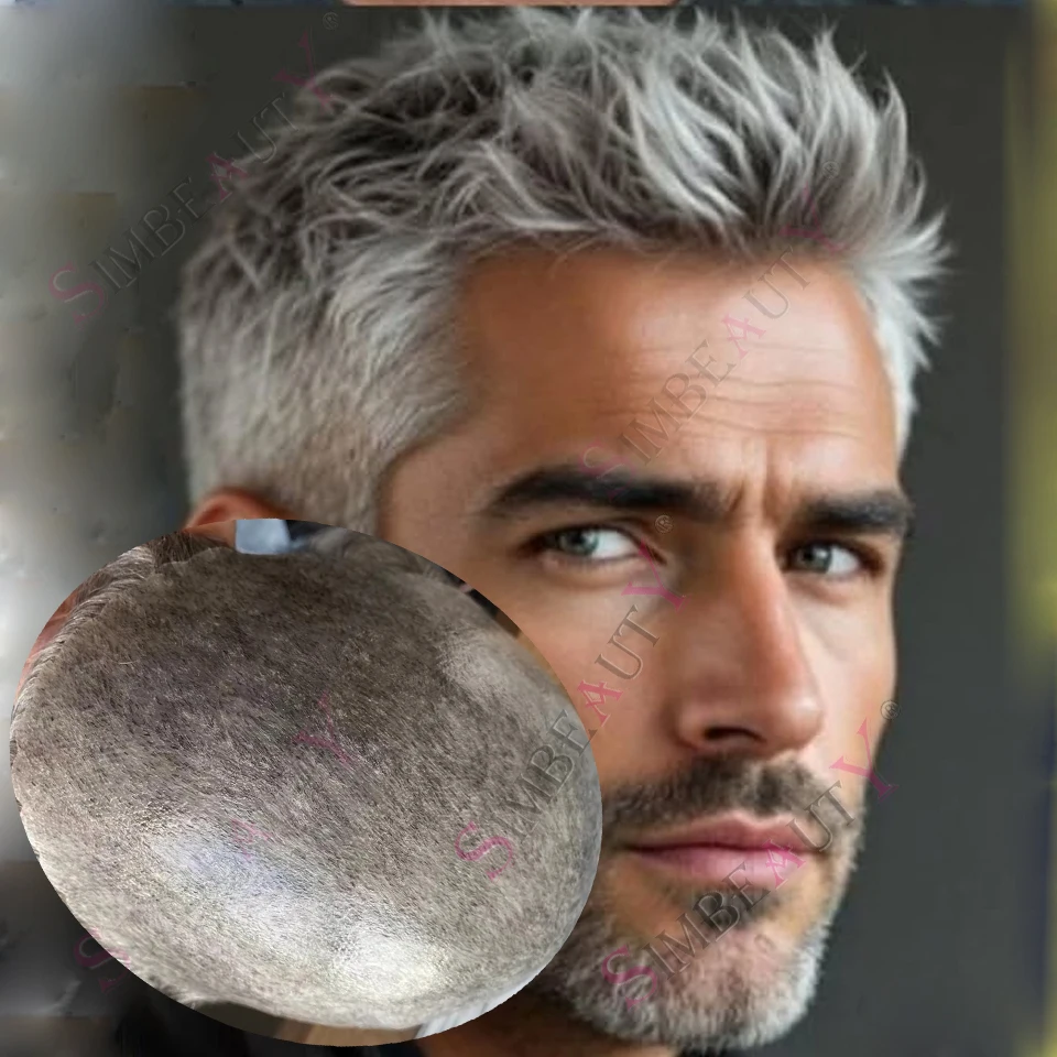 

Супер натуральная линия волос 1B30 1B80 1B65 Серый Черный Прочный 0,1 мм Инъекционный Тонкая кожа Коричневый Мужской парик Мягкая система человеческих волос Hairpi