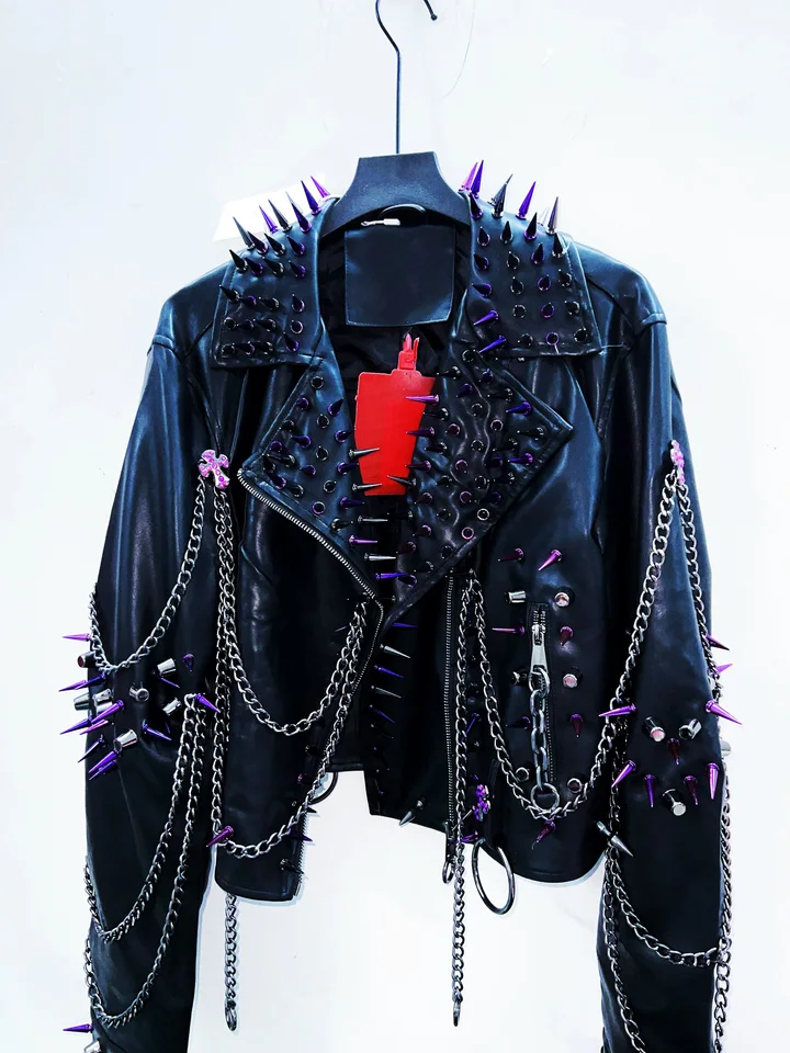 Gothic Leather jacket Punk Leather jacket y2k Leather jacket