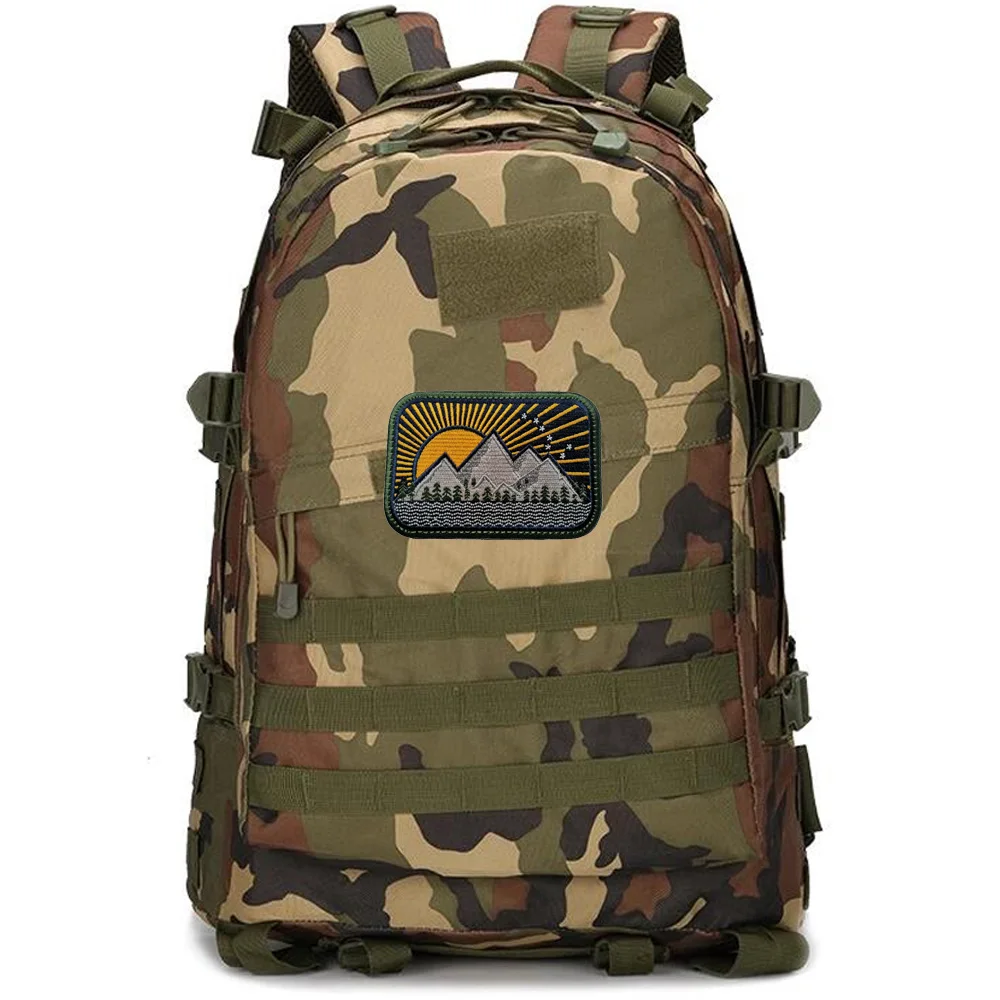 New Design Large Size Full Embroidery All-Terrain Camp Patch Outdoor Bag Sticker Landscape Camping Morale Backpack Patch