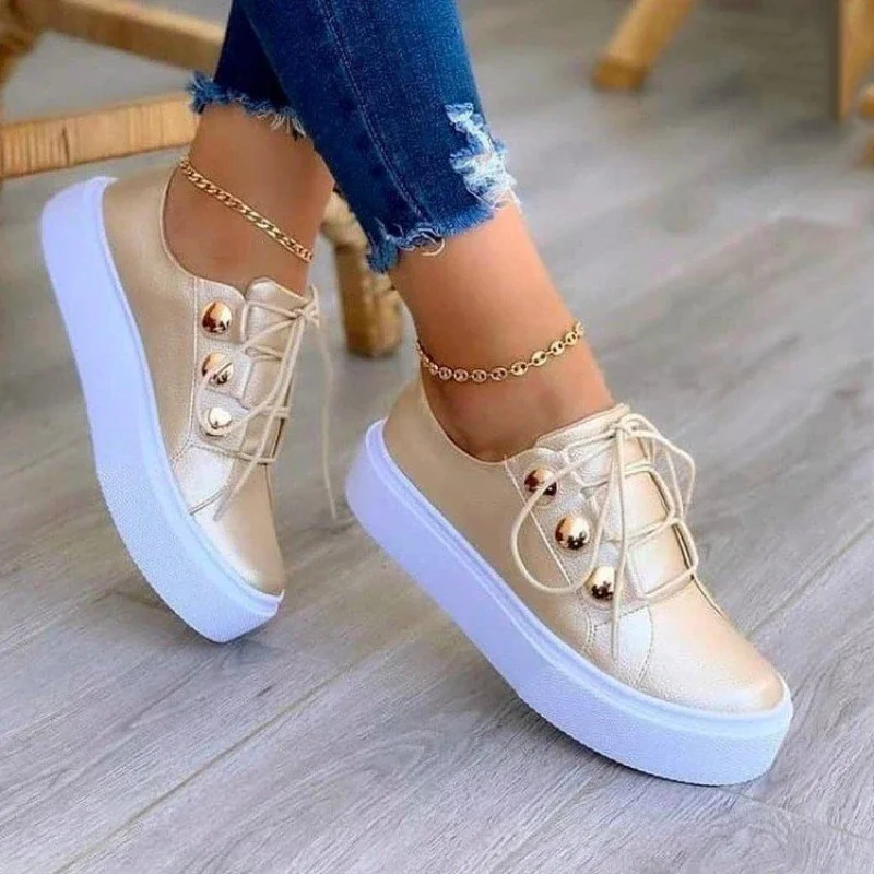 

New Women's Casual Sneakers 2024 Fashion Spring Leather PU Sneakers Female Outdoor Platform Vulcanize Shoes Zapatillas De Mujer