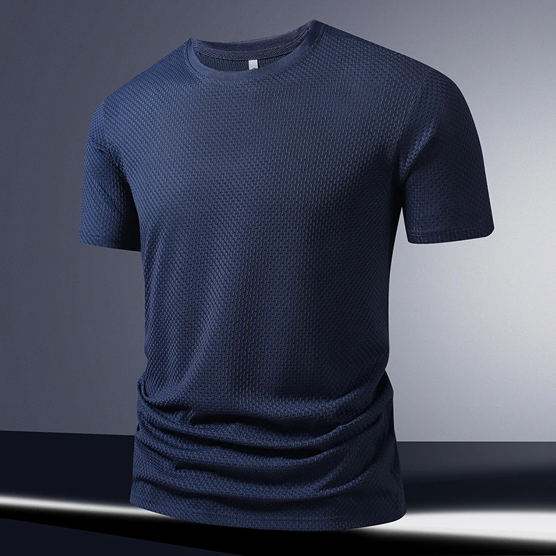 5XL Summer Ice Silk High-End Solid Color Short Sleeve T Shirts Men's Breathable Round Neck T-Shirt Male Brand Clothes  t-shirt