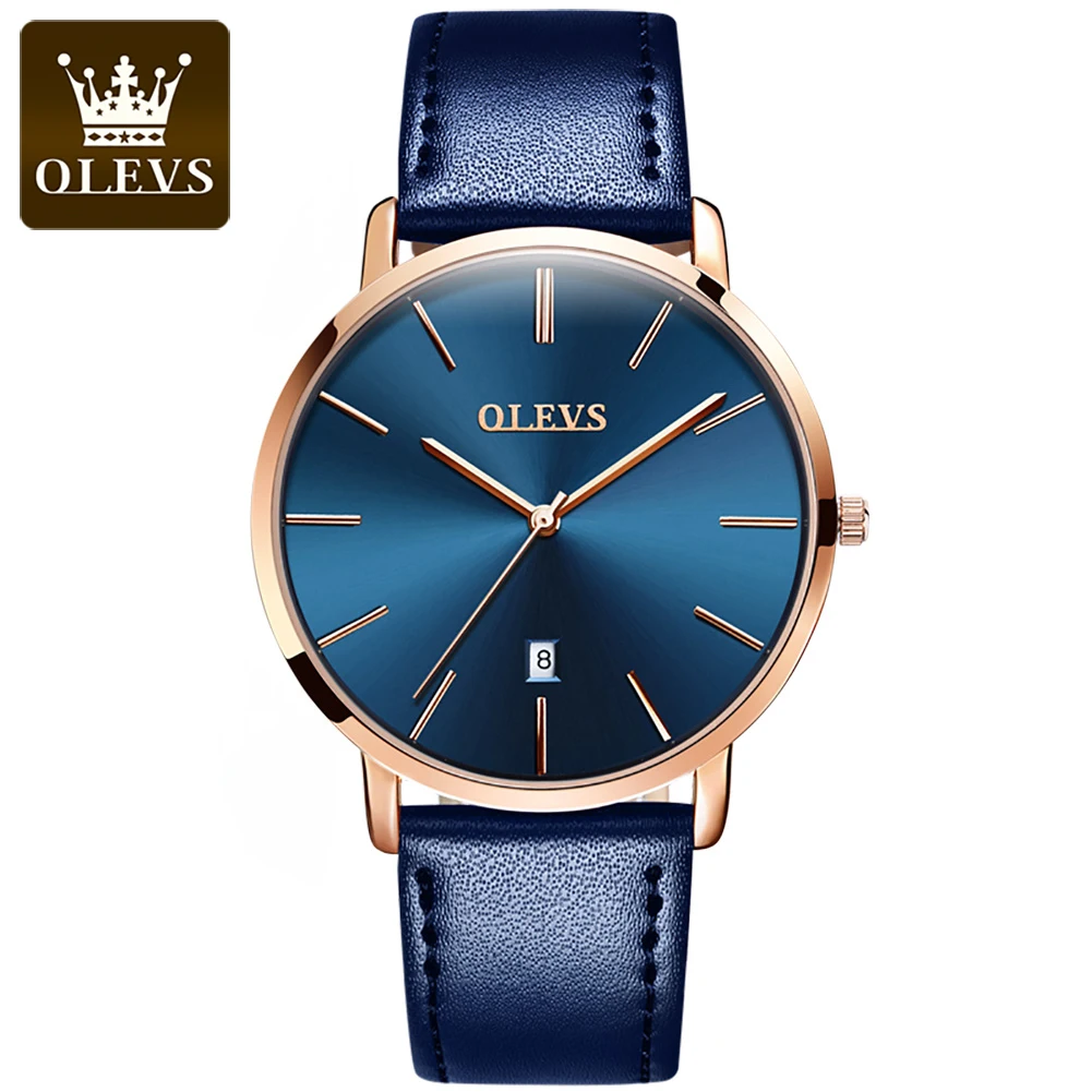 Original OLEVS Quartz Watch for Men Waterproof Men's Watch 6.5mm Ultra Thin  Date Leather Strap Wristwatch Men Business Watch