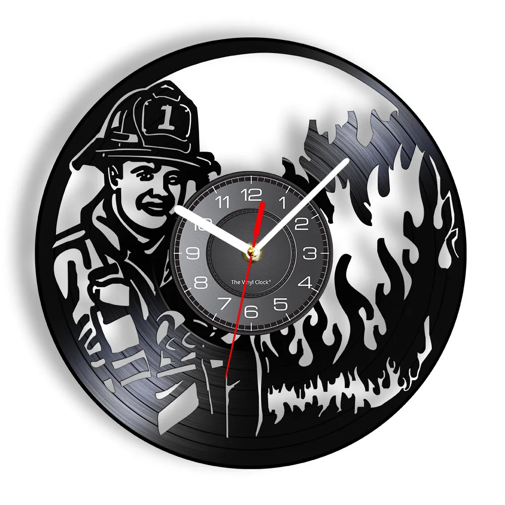 

First Responder Firefighter Wall Clock Fire Department Office Wall Decor Vintage Vinyl Record Wall Clock Fireman's Prayer Gift