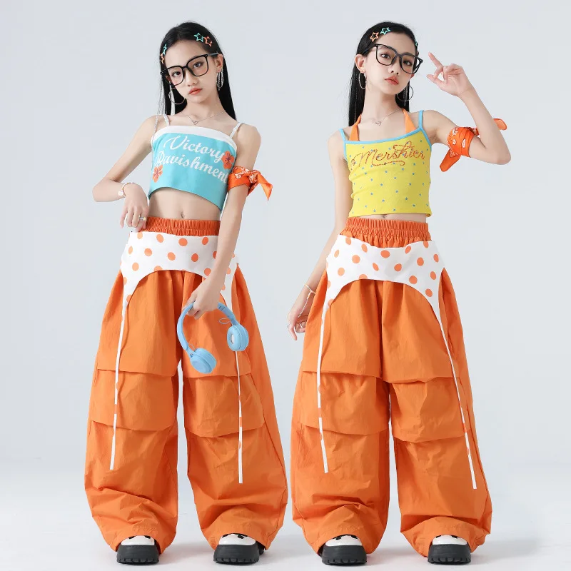 Girls K-pop Crop Sweet Tank Top Street Dance Cargo Pants Kids Hip Hop Streetwear Children Jazz Costumes Girl Group Clothes Sets