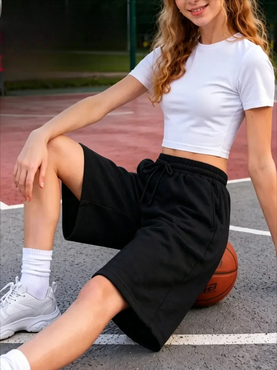 Summer Trendy Women Men Loose Sports Shorts Fashion Drawstring Athletic Shorts Sweatpants Sport Jogging Beach Pant Oversized