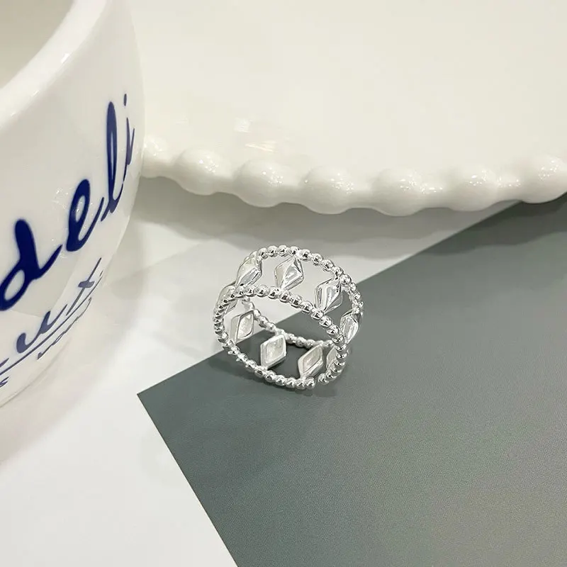 100% 925 Sterling Silver Geometric Ring for Women Girl Fashion Rhombus Hollow Out Design Jewelry Birthday Gift Dropshipping