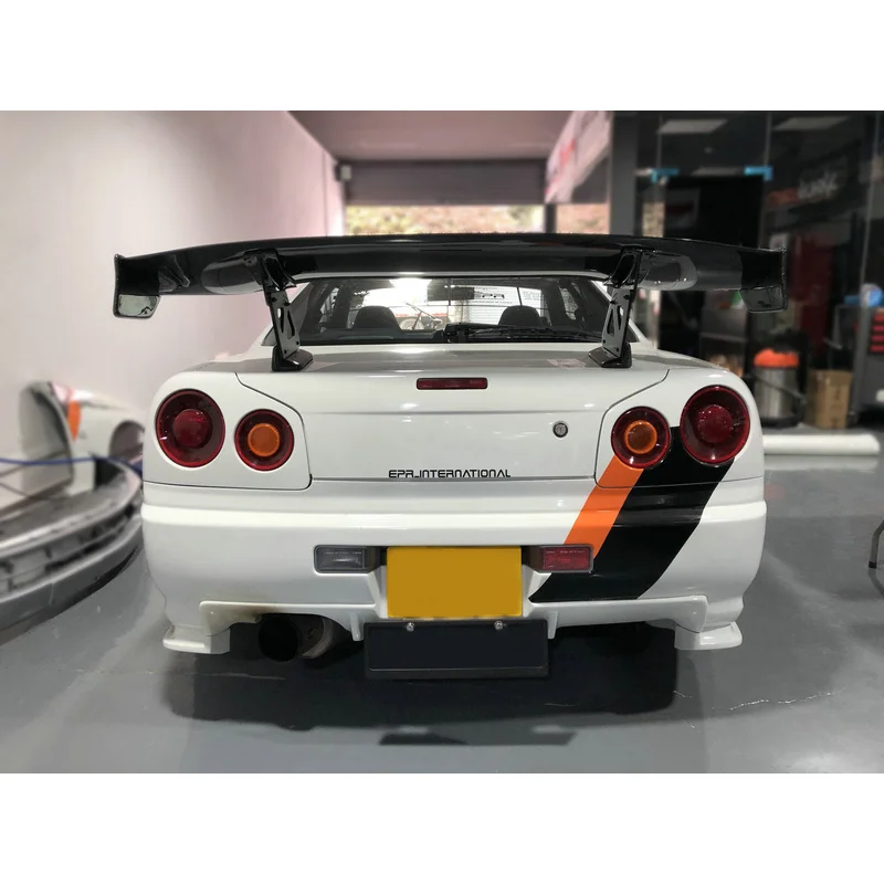 Piezas de coche de fibra de carbono para almacén de EE. UU., alerón trasero GT estilo nissan Skyline R34 TPS con soporte de aluminio