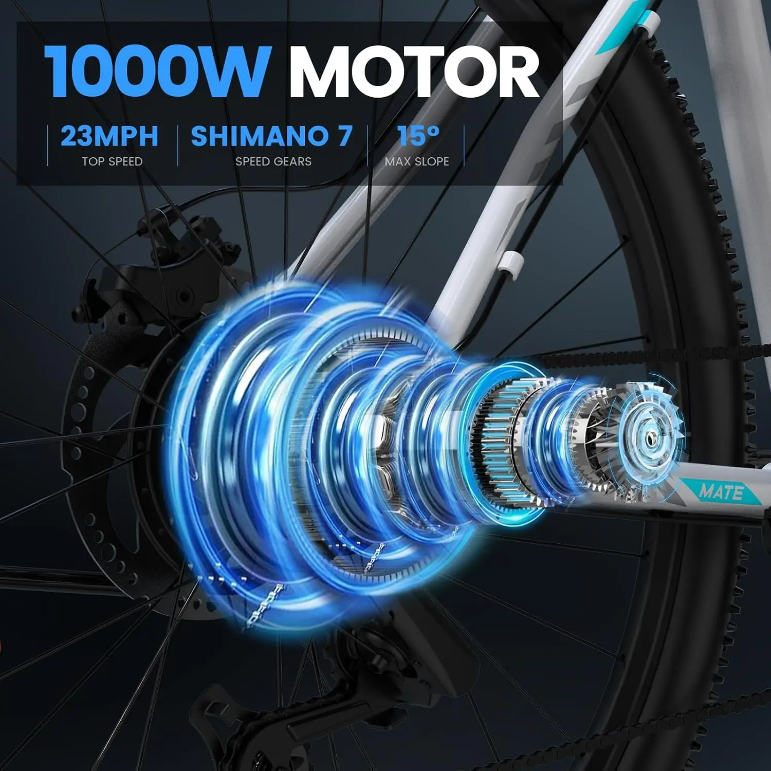 1000W Motor Electric Bike 23MPH 468WH Battery 26 inch Commuting Mountain E-Bike LCD 7-Speed Adjustable Stem, Customized